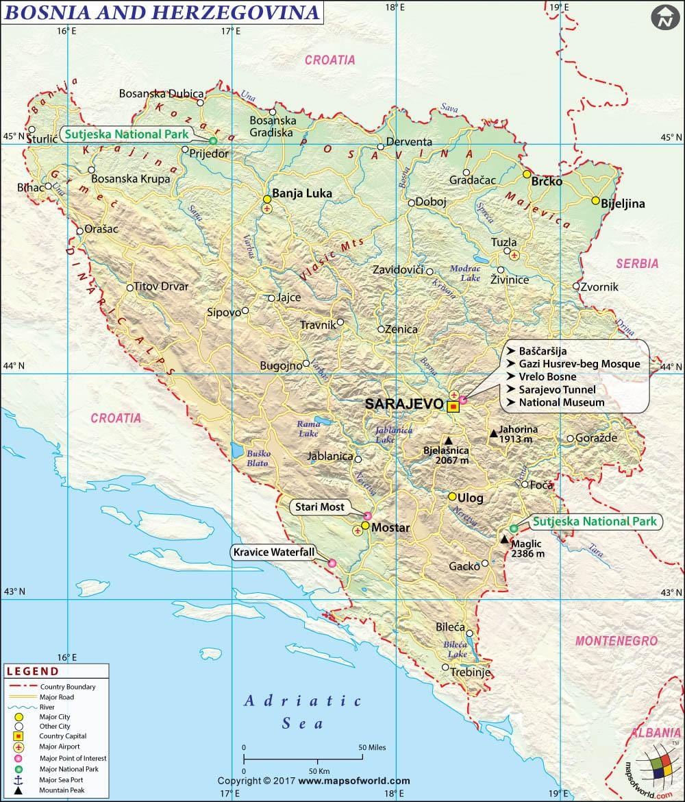 Bosniya və Herseqovina xəritədə