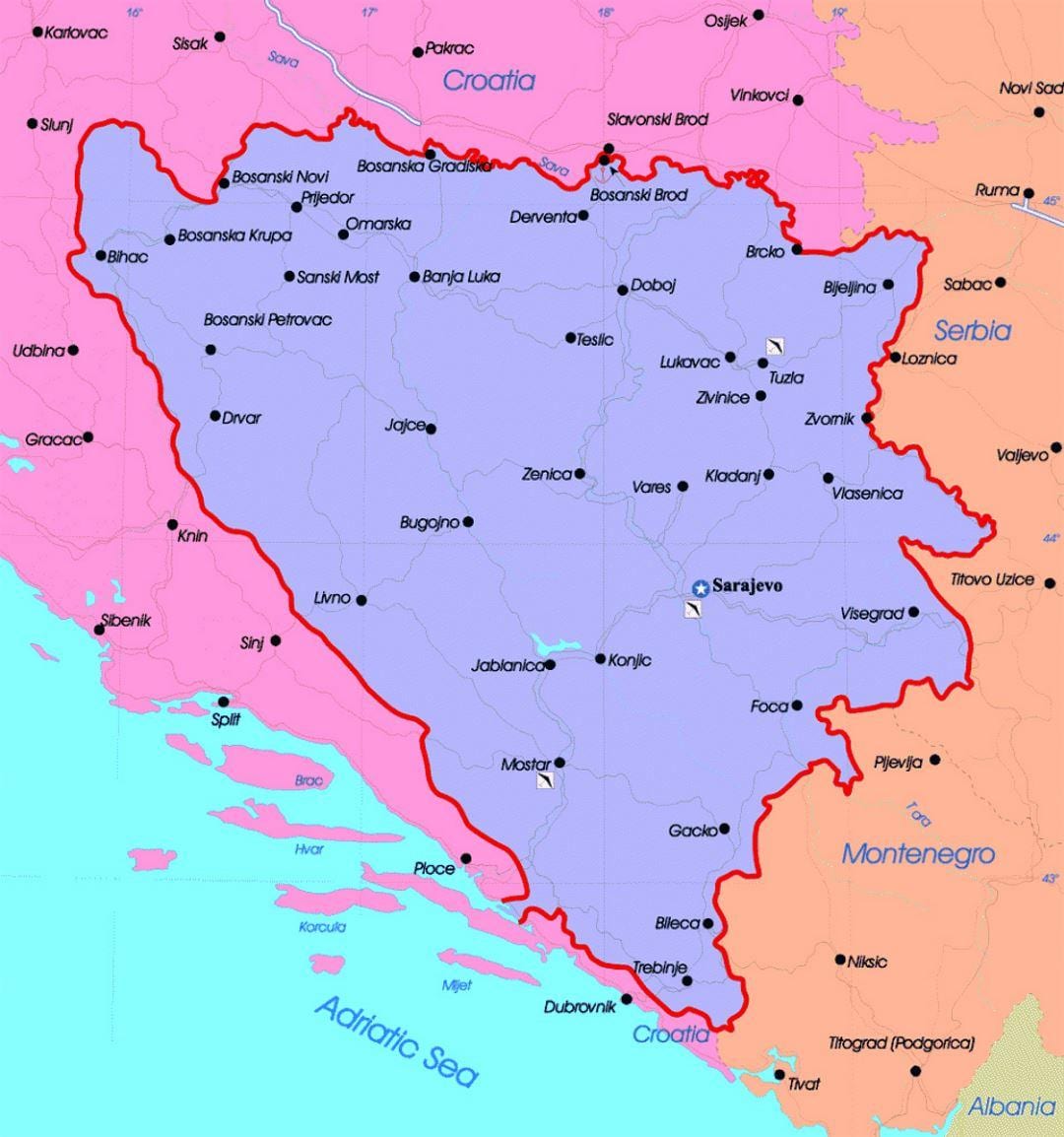 Siyasi sistemin Bosniya və Herseqovinanın xəritəsi